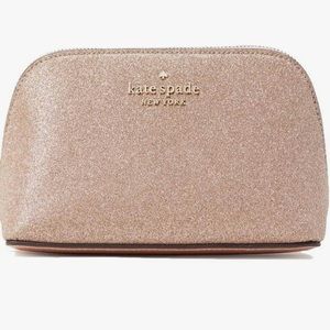 Kate Spade Joeley Tinsel Glitter Travel Dome Cosmetic Case in Rose Gold